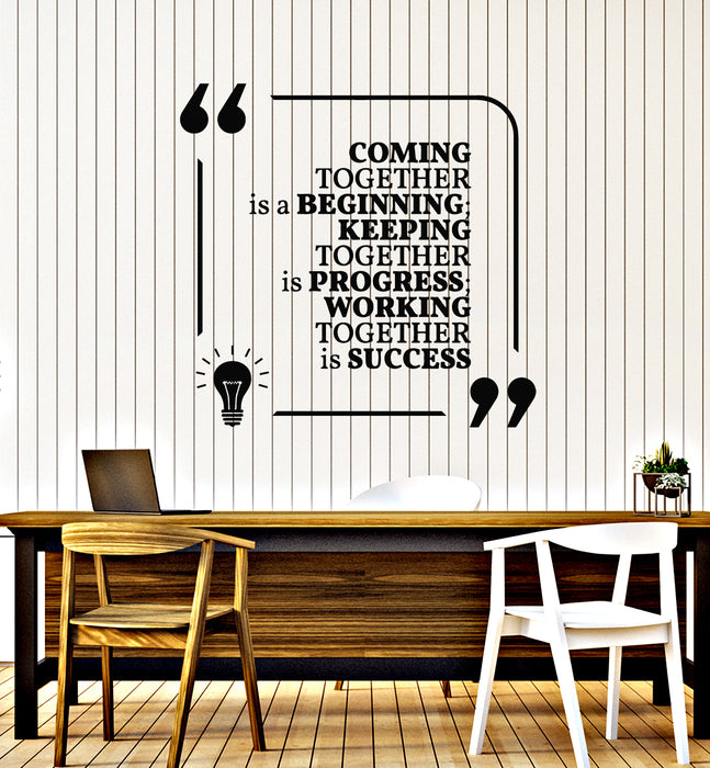 Vinyl Wall Decal Inspiring Phrase Quote Progress Working Together Stickers Mural (g4174)