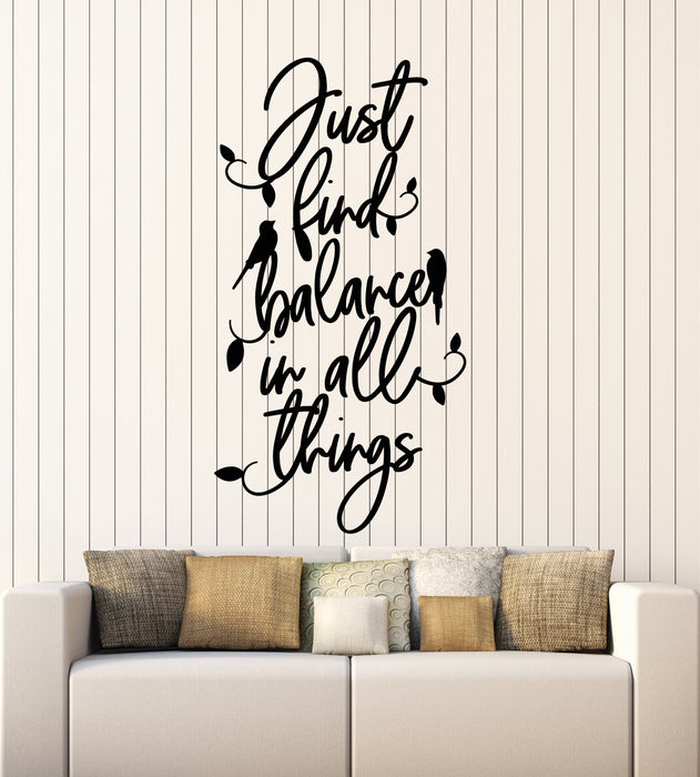 Vinyl Wall Decal Just Bird Balance Inspiring Quote Decoration Stickers Mural (g6099)