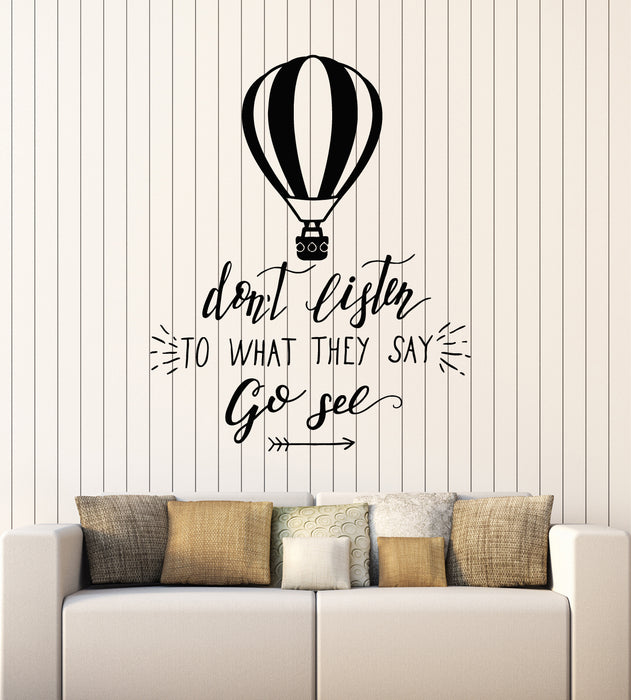 Vinyl Wall Decal Motivation Quote Go See Balloon Traveler Stickers Mural (g7340)