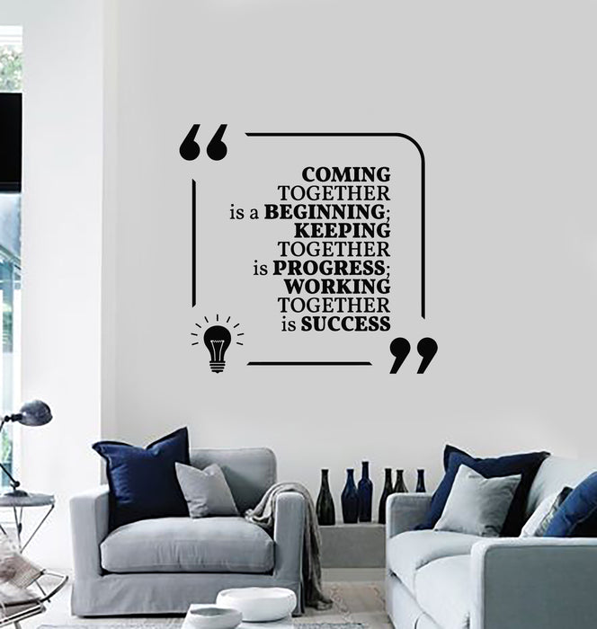Vinyl Wall Decal Inspiring Phrase Quote Progress Working Together Stickers Mural (g4174)