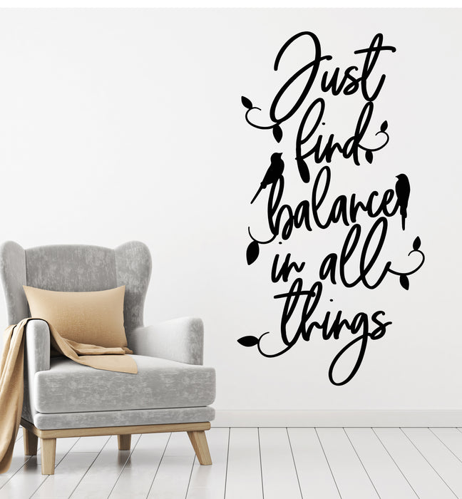 Vinyl Wall Decal Just Bird Balance Inspiring Quote Decoration Stickers Mural (g6099)