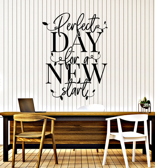 Vinyl Wall Decal Perfect Day New Start Motivational Quote Phrase Stickers Mural (g7851)