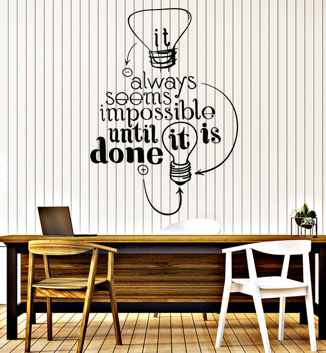 Vinyl Wall Decal Impossible Motivation Phrase Light Bulb Stickers Mural (g5425)