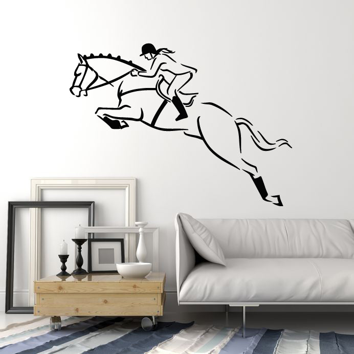 Vinyl Wall Decal Jockey Horse Race Polo Jump Horseback Riding Animal Stickers Mural (g1205)