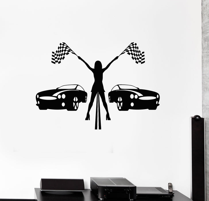 Vinyl Wall Decal Racing Girl Cars Races Garage Art Decor Stickers Mural (ig5247)