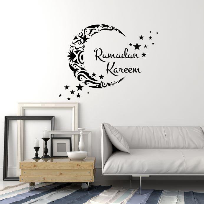 Ramadan Kareem Vinyl Wall Decal Lettering Crescent Stars Islamic Art Stickers Mural (ig5501)