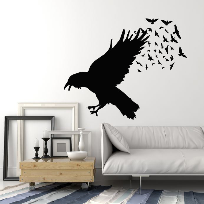 Vinyl Wall Decal Black Raven Crow Flock Of Birds Gothic Style Stickers Mural (g738)