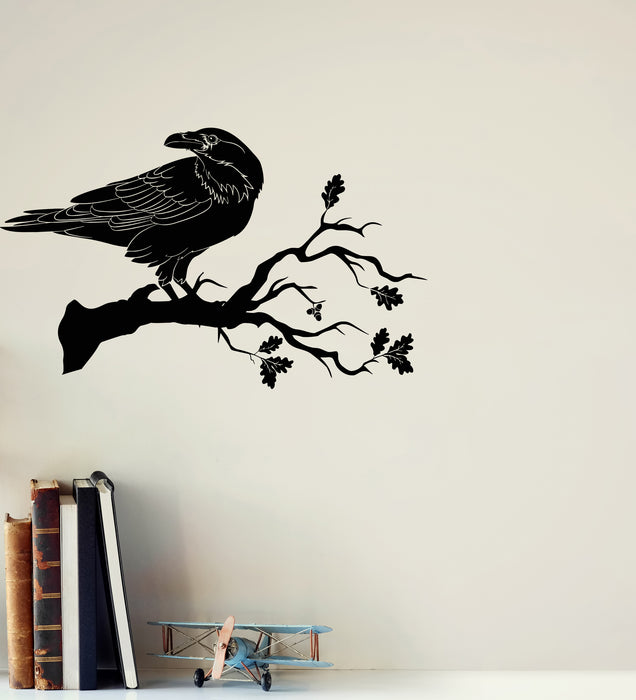 Vinyl Wall Decal Gothic Celtic Style Bird Raven On A Branch Stickers (4035ig)