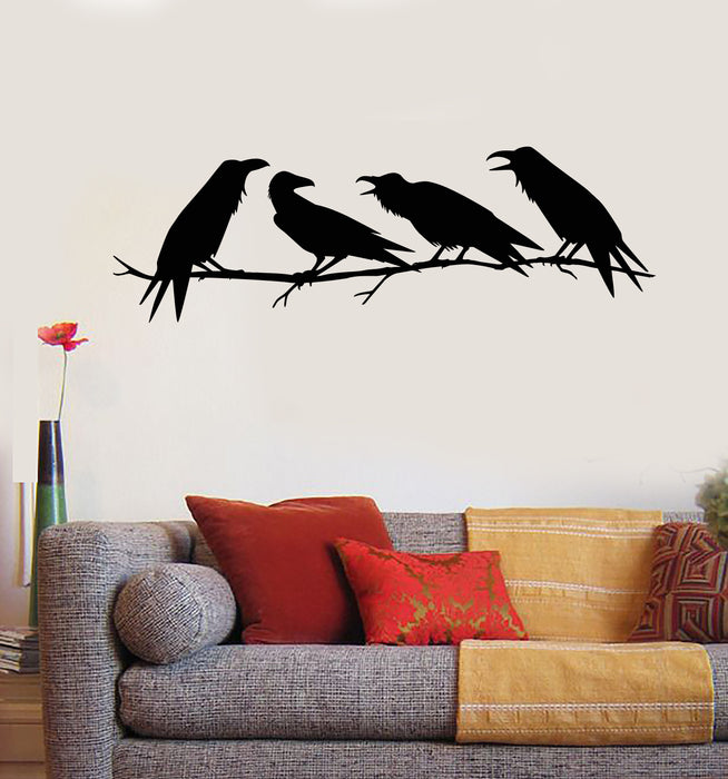 Vinyl Wall Decal Tree Branch Birds Black Ravens Gothic Decor Stickers Mural (g5678)