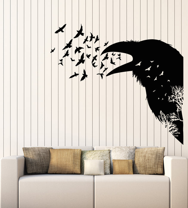 Vinyl Wall Decal Bird Black Raven Gothic Style Tree Decor Stickers Mural (g7940)