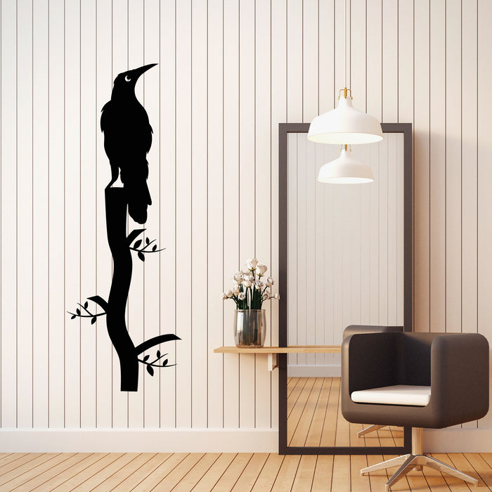 Vinyl Wall Decal Bird Black Raven On Branch Gothic Style Stickers Mural (g8190)