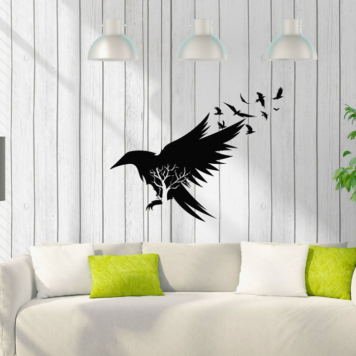 Vinyl Wall Decal Black Raven Silhouette Tree Fly Birds Pattern Stickers Mural (g8357)