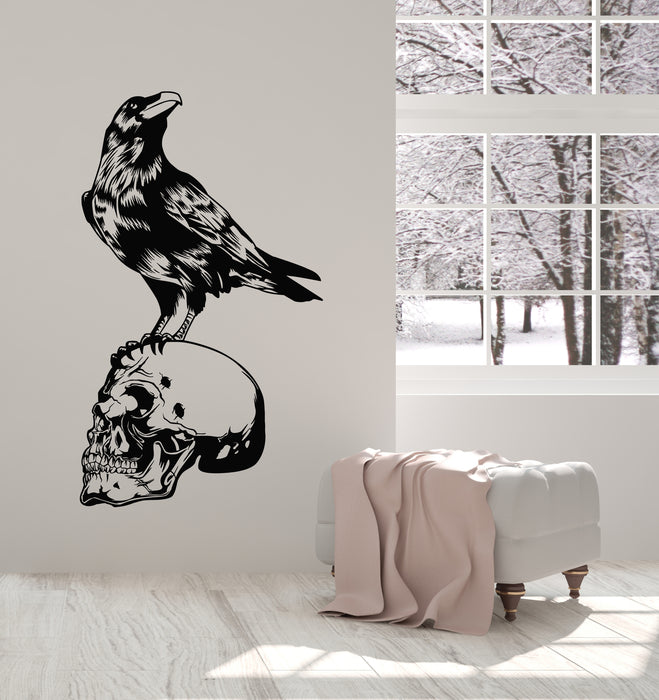 Vinyl Wall Decal Bird Black Raven Skull Skeleton Gothic Style Stickers Mural (g2910)