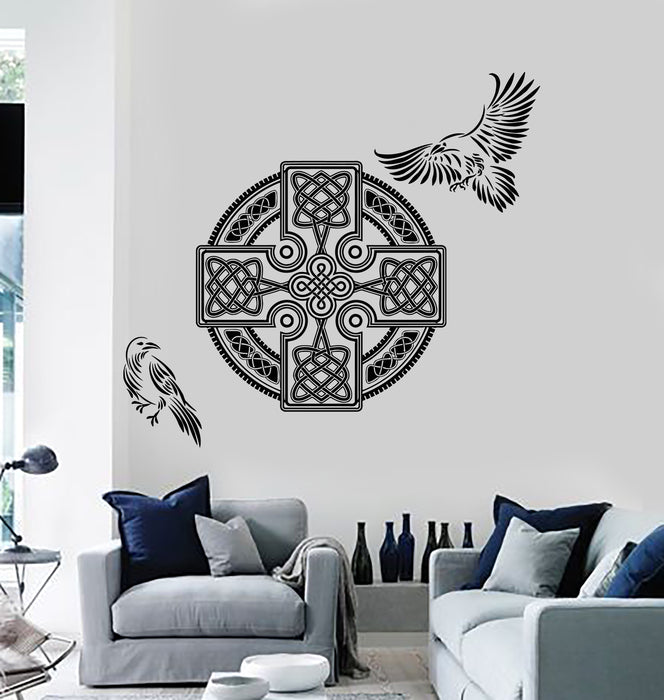 Vinyl Wall Decal Celtic Patterns Ravens Cross National Scandinavian Ornament Stickers Mural (g5770)