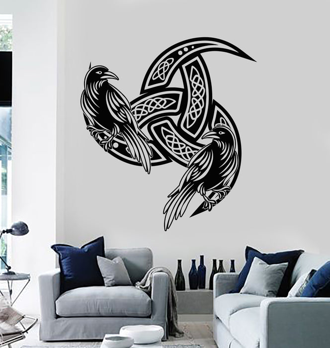 Vinyl Wall Decal Celtic Patterns Crow Couple Raven Ornament Stickers Mural (g5839)