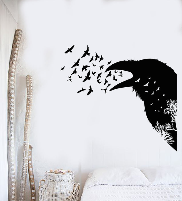 Vinyl Wall Decal Bird Black Raven Gothic Style Tree Decor Stickers Mural (g7940)