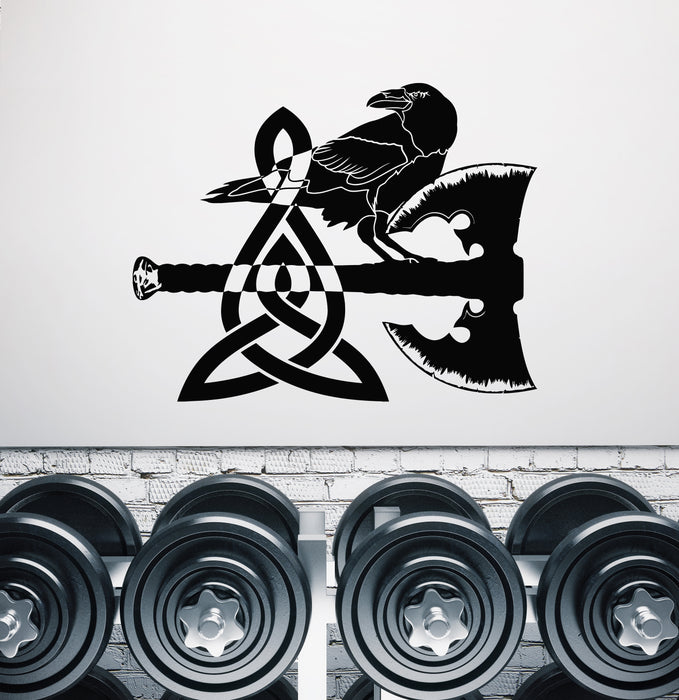 Vinyl Wall Decal Viking Black Crow Axe Tribal Decor Stickers Mural (g8238)