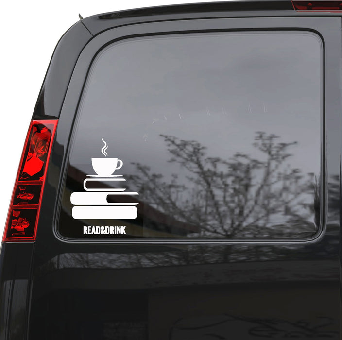 Auto Car Sticker Decal Read Books Drink Coffee Truck Laptop Window 5" by 7.1" Unique Gift ig3416c