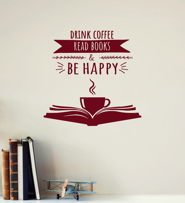 Vinyl Wall Decal Reading Corner Quote Library Coffee Shop Lover Books Stickers Mural (ig6406)