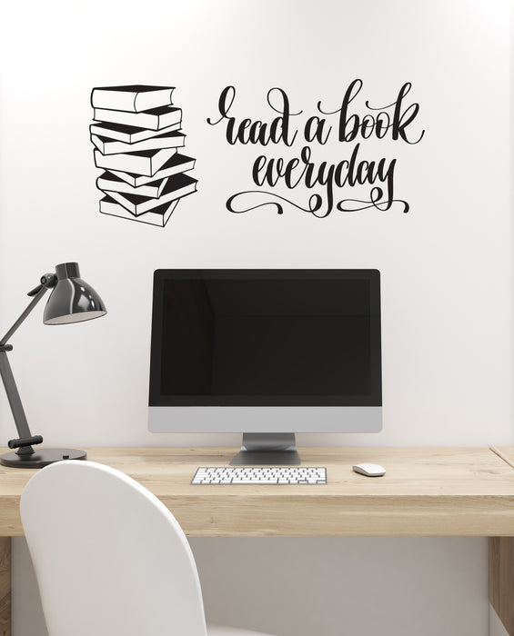 Vinyl Wall Decal Reader Quote Stack of Books Library Reading Room Corner Stickers Mural (ig6189)