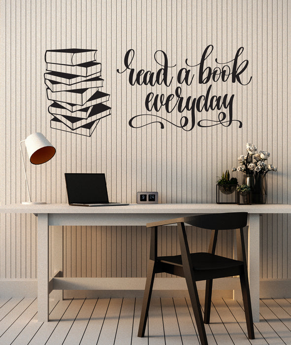 Vinyl Wall Decal Reader Quote Stack of Books Library Reading Room Corner Stickers Mural (ig6189)