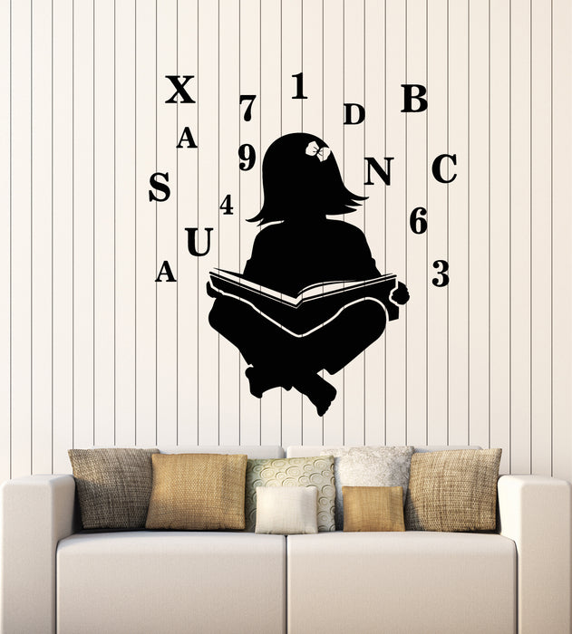 Vinyl Wall Decal Girl Reading Room Library School Letters Numbers Stickers Mural (g2851)