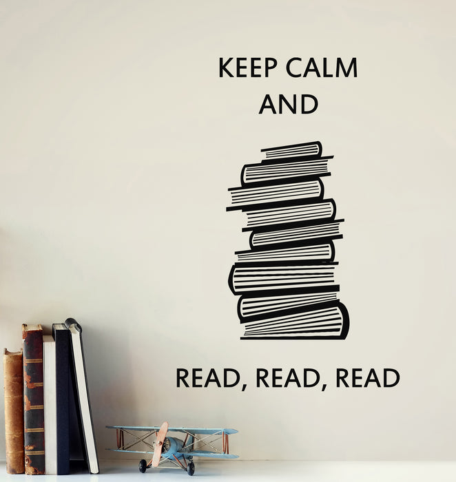 Vinyl Wall Decal Keep Calm And Read Stack of Books LIbrary Stickers Mural (g7698)