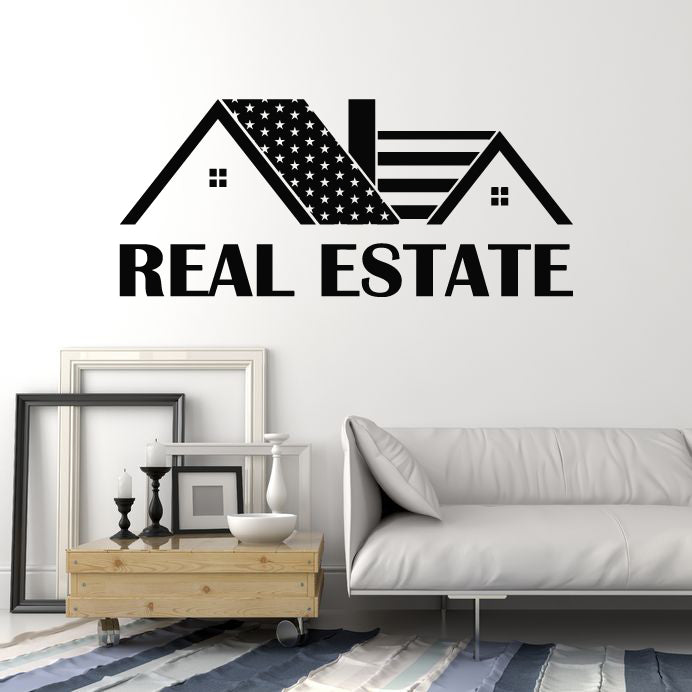 Vinyl Wall Decal Real Estate Agency House Realtor American Flag Stickers Mural (g2694)