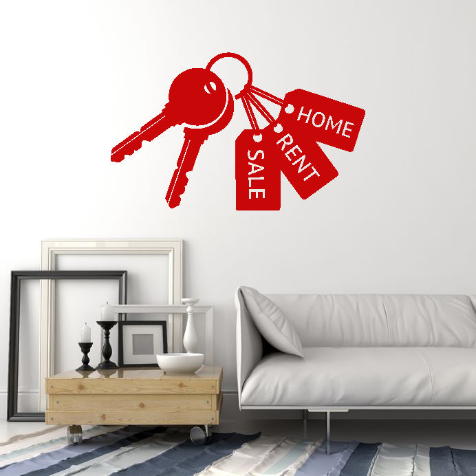 Vinyl Wall Decal Real Estate Key Home Rent Saloe House Broker Stickers Mural (ig6362)