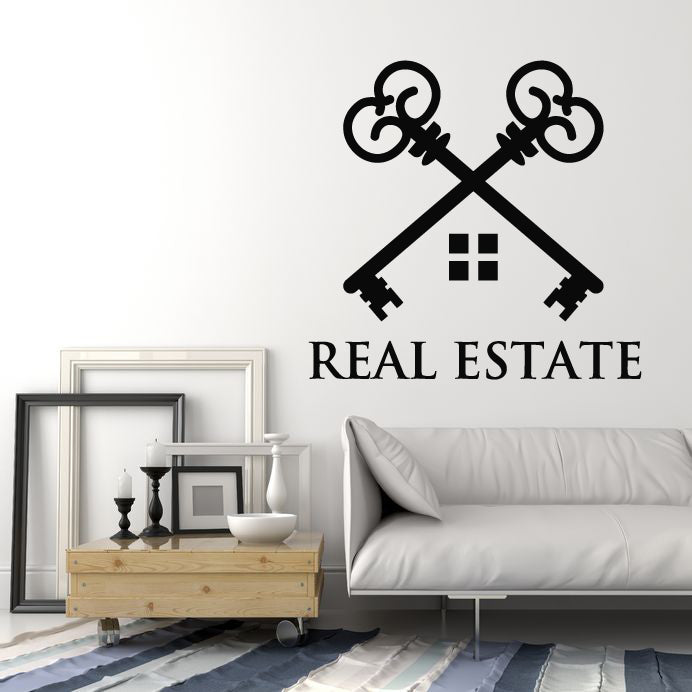Vinyl Wall Decal Key House Logo Real Estate Agency Office Stickers Mural (g7065)