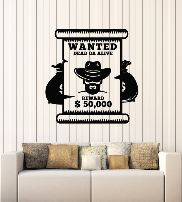 Vinyl Wall Decal Western Movie Texas Cowboy Criminal Wanted Stickers Mural (g3727)