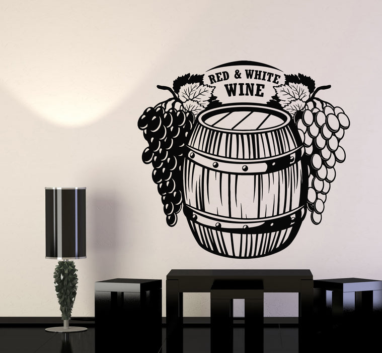 Vinyl Wall Decal Red White Wine Vine Barrel Restaurant Stickers Mural (g5229)