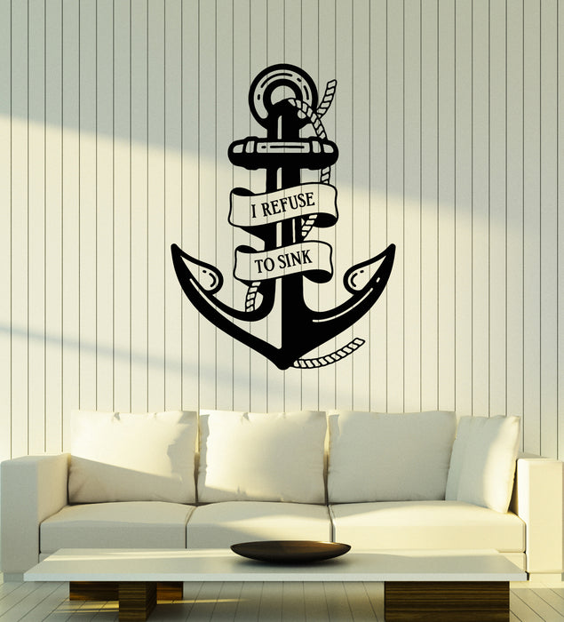 Vinyl Wall Decal Refuse To Sink Quote Words Anchor Sea Style Stickers Mural (g6405)