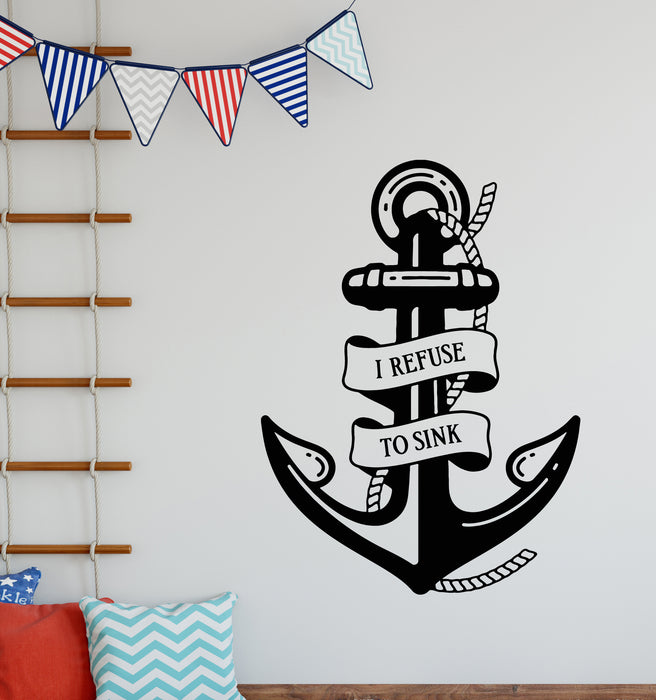 Vinyl Wall Decal Refuse To Sink Quote Words Anchor Sea Style Stickers Mural (g6405)