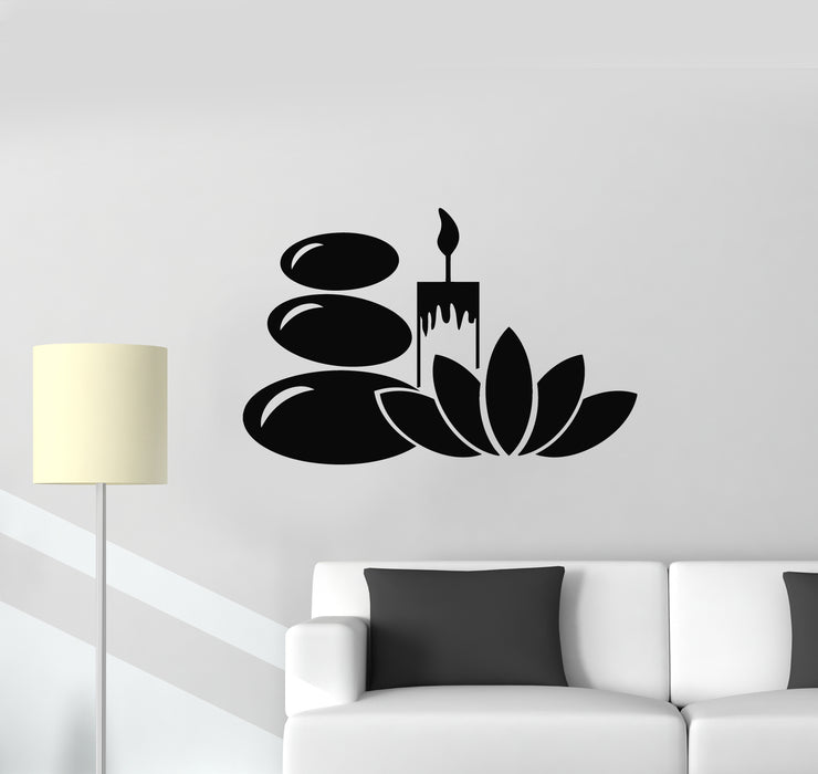 Vinyl Wall Decal Lotus Candle Stones Relax Spa Centre Therapy Massage Stickers Mural (g1020)