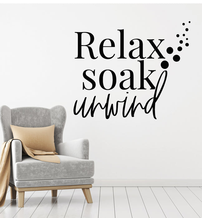 Vinyl Wall Decal Bathroom Relax Soak Unwind Words Phrase Decor Stickers Mural (g3083)