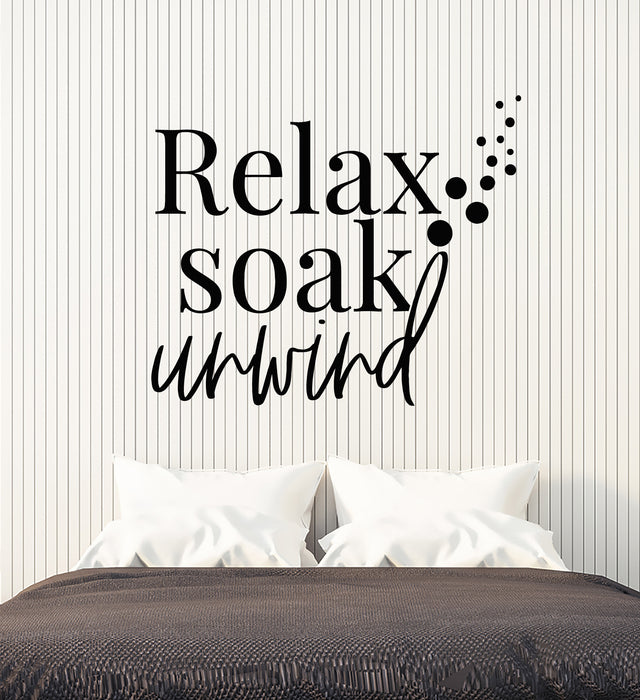 Vinyl Wall Decal Bathroom Relax Soak Unwind Words Phrase Decor Stickers Mural (g3083)