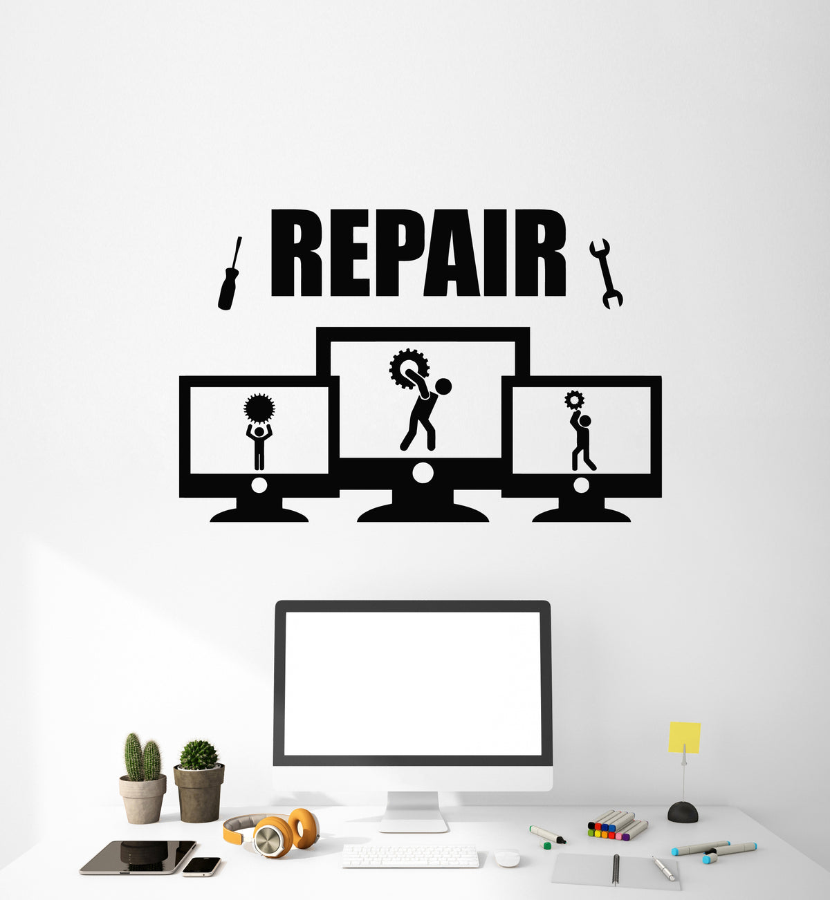 Vinyl Wall Decal Repair Service Tools Computer PC Gears Stickers Mural ...