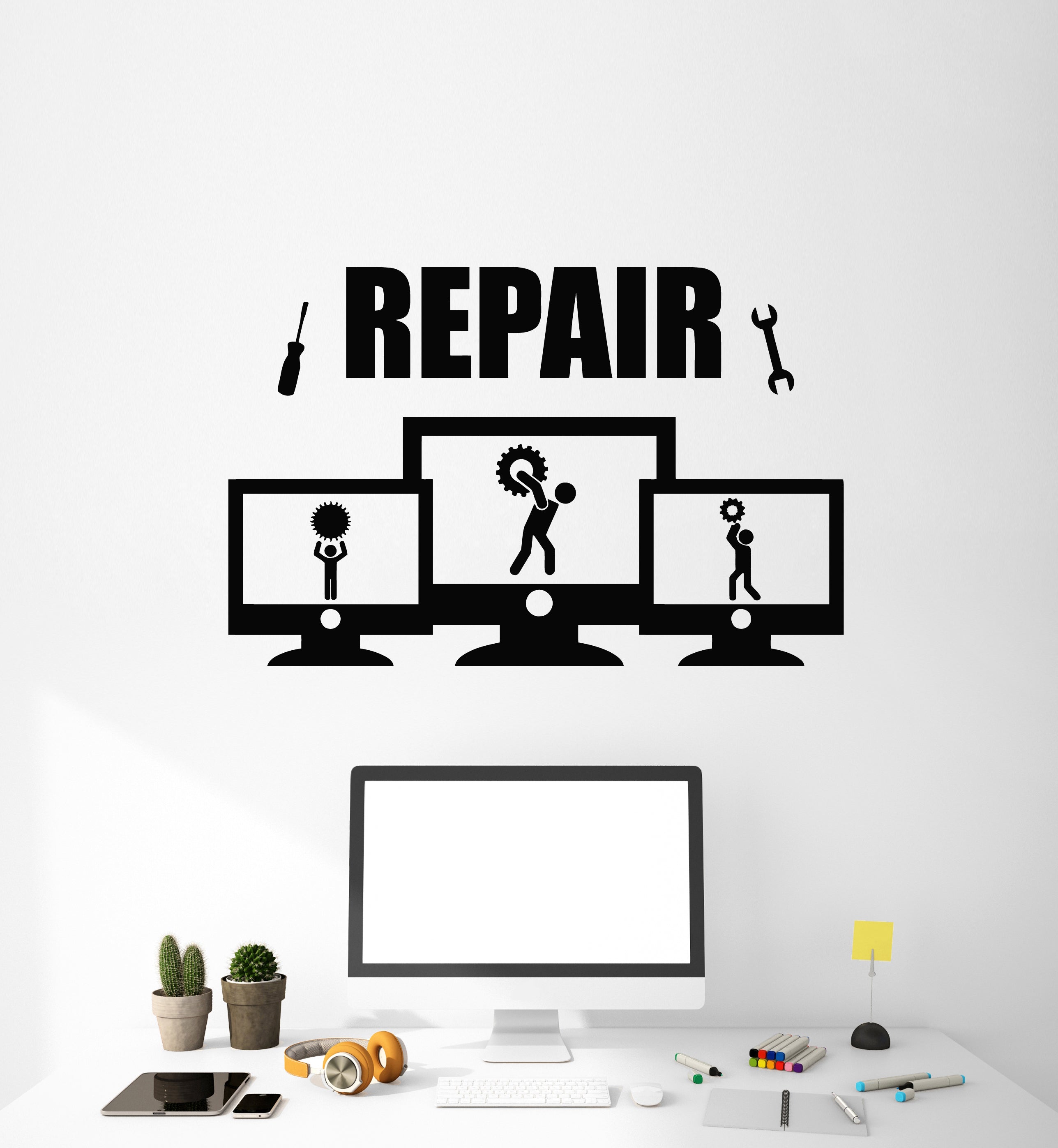 Vinyl Wall Decal Repair Service Tools Computer PC Gears Stickers Mural ...