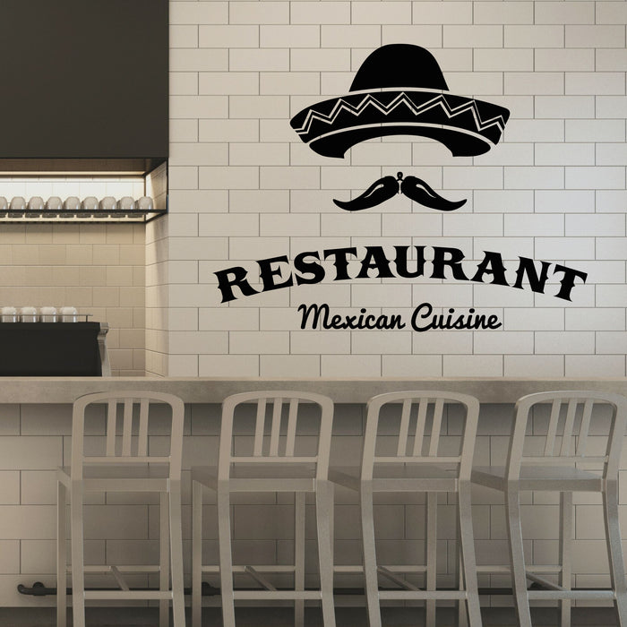 Mexican Cuisine Vinyl Wall Decal Restaurant Sombrero Mustache Stickers Mural (k148)