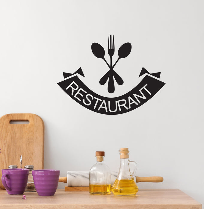 Restaurant Vinyl Wall Decal Lettering Decor for Cafe Spoons Forks Stickers Mural (k255)