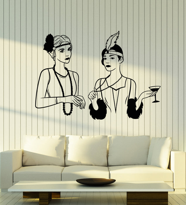 Vinyl Wall Decal Retro Elegant Lady Cocktail Party Fashion Store Stickers Mural (g3976)