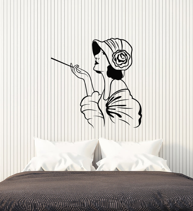 Vinyl Wall Decal Elegant Lady In Hat Party Fashion Store Retro Style Stickers Mural (g3977)