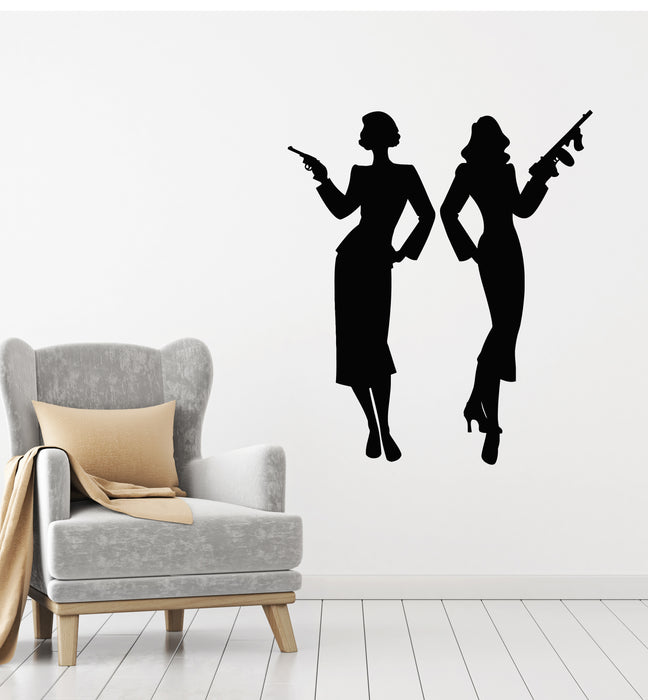 Vinyl Wall Decal Gangster Retro Woman With Weapons Guns Stickers Mural (g7188)