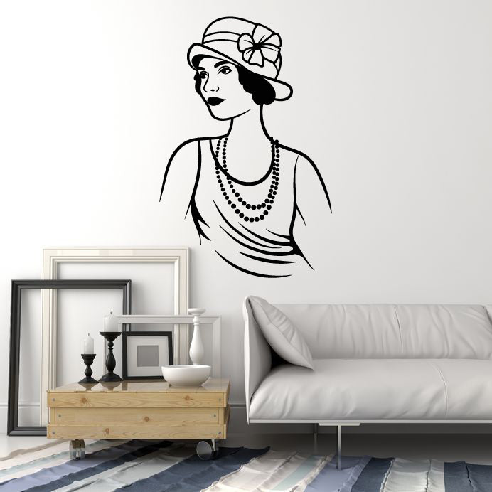 Vinyl Wall Decal Retro Woman Beautiful Female Lady In Hat Stickers Mural (g3971)