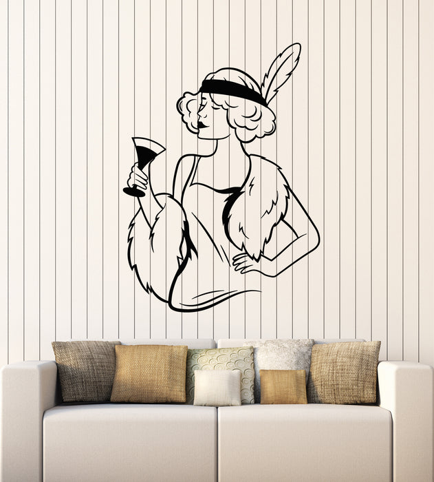 Vinyl Wall Decal Retro Woman Beautiful Lady Cocktail Fashion Stickers Mural (g3972)