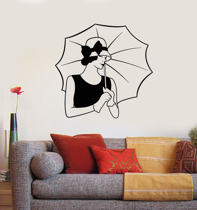 Vinyl Wall Decal Retro Elegant Lady With Umbrella Beauty Fashion Store Stickers Mural (g3975)