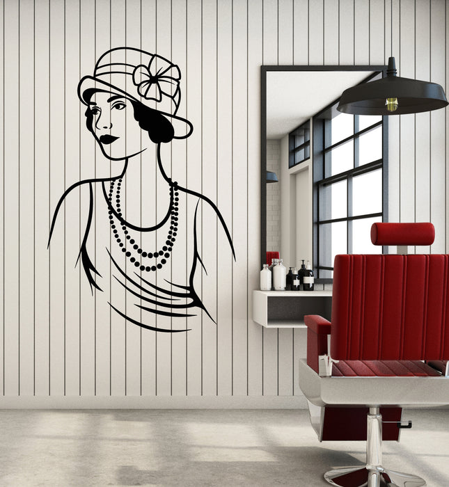 Vinyl Wall Decal Retro Woman Beautiful Female Lady In Hat Stickers Mural (g3971)