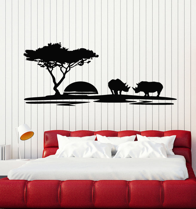 Vinyl Wall Decal African Landscape Animals Rhinoceros Horn Stickers Mural (g5585)