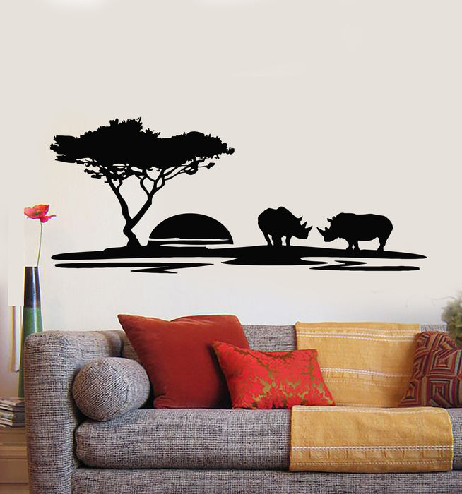 Vinyl Wall Decal African Landscape Animals Rhinoceros Horn Stickers Mural (g5585)